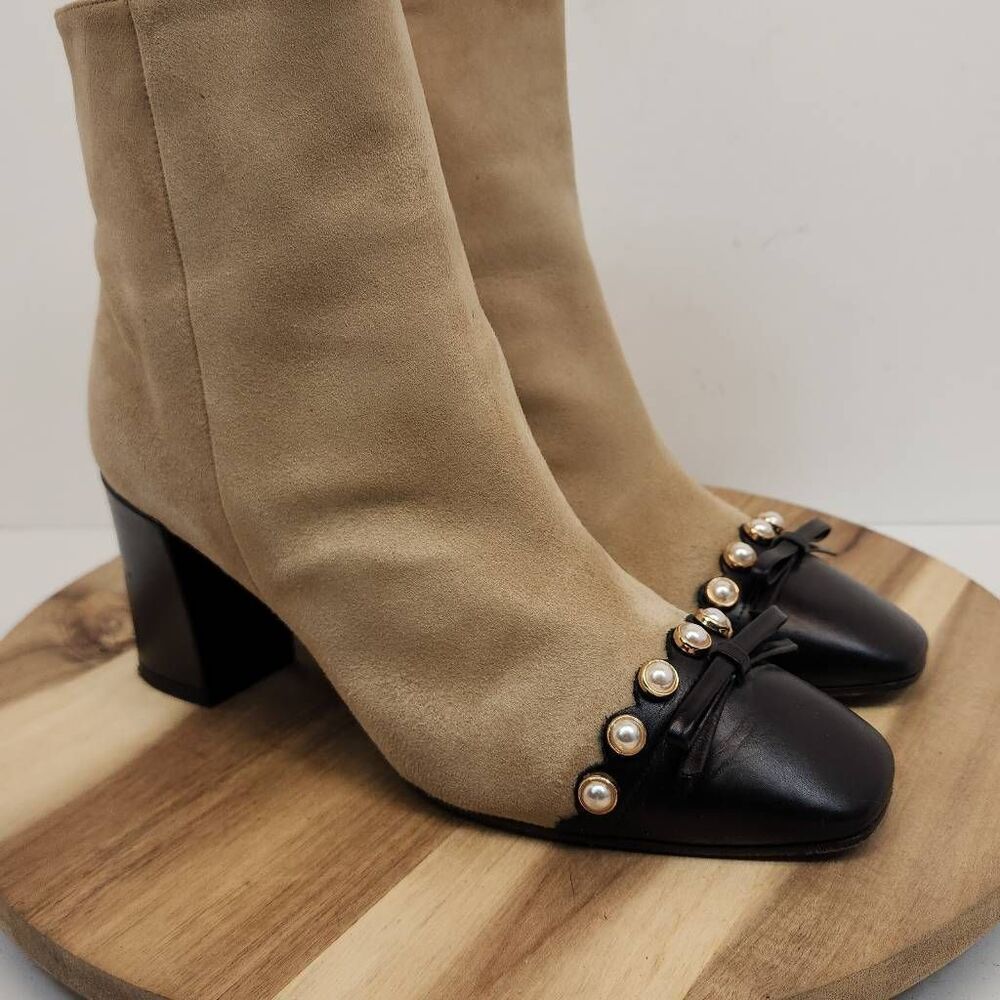 Kate Spade New York Orton Suede Pearl Coquette Ankle Boots Size 7.5 - Picture 3 of 10